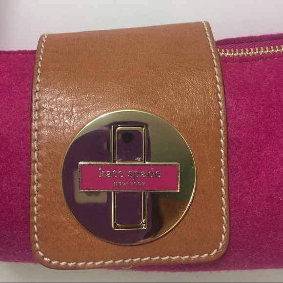 Kate Spade Magenta Wool & Brown Leather Barrel Bag - Picture 2 of 8